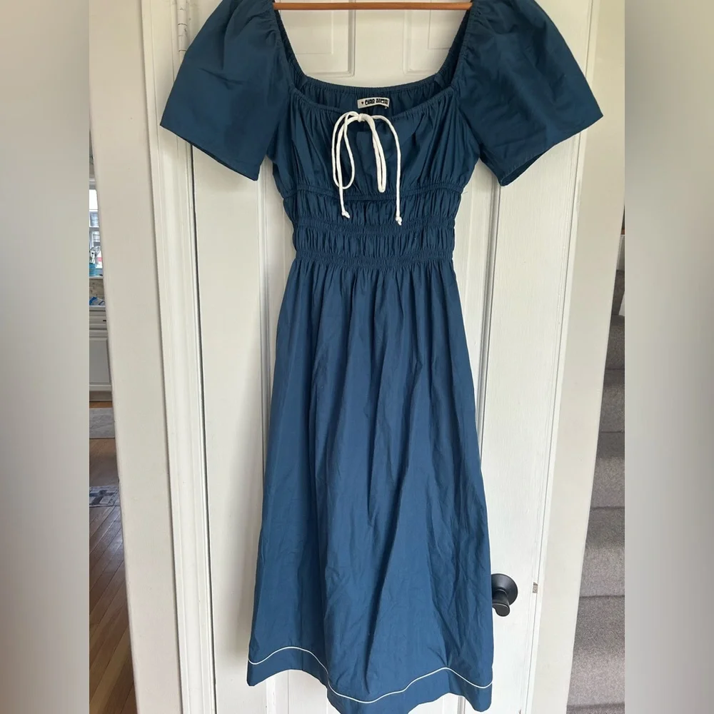 Ciao Lucia Blue Midi Dress with Puff Sleeves